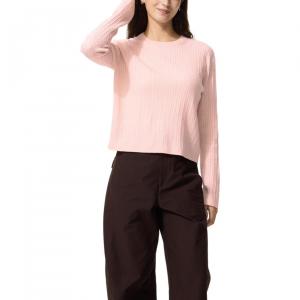 Uniqlo Вязаный женский свитер пастельно-розового цвета с круглым вырезом средней толщины