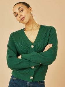 Кардиган с V-образным вырезом и рельефной вязкой свободного кроя Yumi, Green