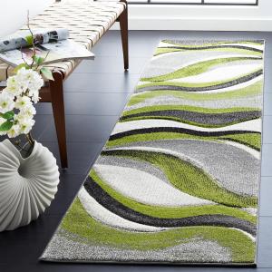 Ковер SAFAVIEH, 69 x 427 см, Rug Hollywood Collection Runner, Grey & Green, Modern Design, Non-Shedding & Easy Care, Ideal for High Traffic Areas in The Living Room, Dining, Bedroom (HLW766Y)