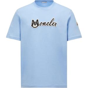 Футболка с логотипом на заплатке Moncler, светло-голубой