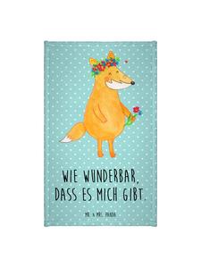 Mr. & Mrs. Panda Изображение лисы, цветов и надписи на полотенце, выполненное в бирюзовых пастельных тонах