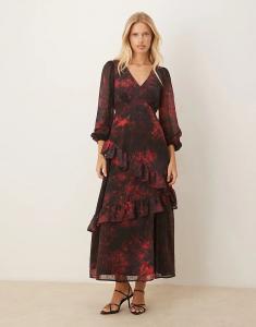 Платье мидакси Lovedrobe с V-образным вырезом и рукавами-блузоном, оборками, разноцветное