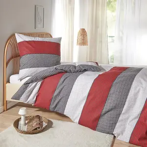 Фланелевое постельное белье Dream Sleep Fine Nordic Stripe Red 160x210 см + 65x100 см Traumschlaf