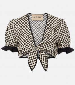 Плюс де Пуа хлопковый поплин укороченный топ Valentino, Nero/Bianco