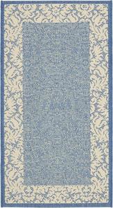 Ковер SAFAVIEH, 61 x 110 см, Courtyard Collection, Blue & Natural, без линьки и простой в уходе, для помещений и улицы, моющийся - идеален для патио, заднего двора, прихожей (CY2727-3103)