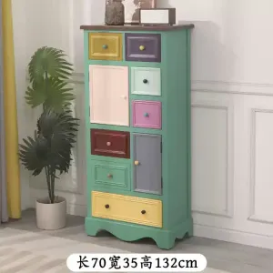 Yu Senyi Комод для гостиной из массива дерева в скандинавском стиле, 5 ящиков, с двумя дверцами, цвет коричневый с зеленым, полностью собран