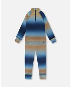 Комплект из двух предметов термобелья для мальчика, сине-бежевый градиент - для малышей/детей Deux par Deux, Blue & beige gradient