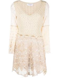 Marine Serre платье мини в технике кроше, нейтральный цвет