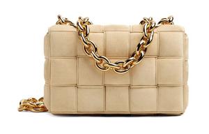 Сумка-подушка на цепочке из замши и кожи коровы ручная наплечная через плечо женская бежевая Bottega Veneta