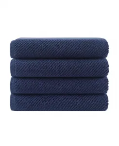 Набор из 4 банных полотенец из хлопка с диагональной ребристой текстурой Madison Park, темно-синий