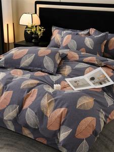 MIDO HOUSE Комплект постельного белья 4 предмета, 150 см, простыня на резинке 180*220 см, пододеяльник 180*220 см, наволочка 45*45 см, хлопок, утолщенный, цвет Purple Yeyingyaoyao