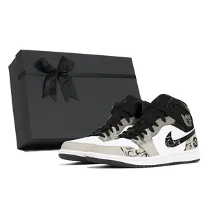 Jordan Air 1 устойчивые к истиранию кроссовки Mid Top Vintage для мужчин серый белый черный