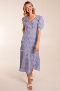 Платье миди с пышными рукавами Blue Vanilla, синий