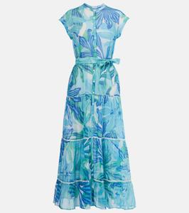 Платье макси из хлопкового муслина с принтом Kora Poupette St Barth, Blue Seaweed