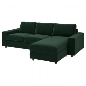3-местный диван-кровать с шезлонгом VIMLE IKEA, цвет with wide armrests/djuparp dark green