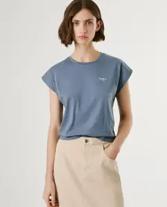 Женская футболка приталенного кроя с принтом логотипа Pepe Jeans, синий