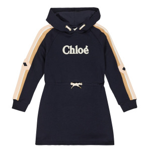 Хлопковое платье с капюшоном и логотипом Chloé, синий