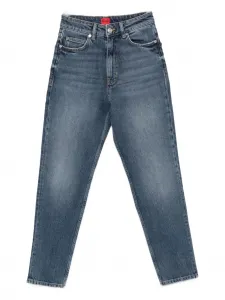 Джинсы с высокой посадкой прямого кроя HUGO, синий