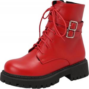 Женские байкерские ботинки на платформе с молнией, ботильоны с круглым носком XIEPP, Red