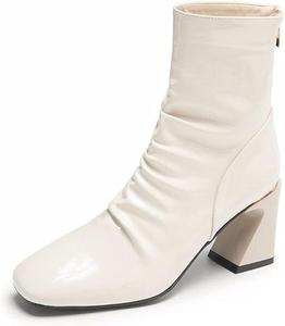 Женские ботильоны Yiozoi на низком каблуке, осень и зима, уличная мода, кожаные туфли с задней молнией, классические повседневные эластичные ботинки, White