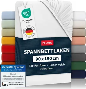 Простыня на резинке 90x190 см - Дышащая простыня из микрофибры белого цвета - Простыня на резинке для спокойного ночного сна Blumtal