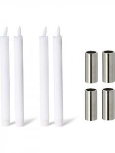 Novaliv Набор из 2 серебряных подсвечников для конусных свечей, 2,5x5 см, высококачественные светодиодные конусные свечи, натуральный воск серебристого цвета