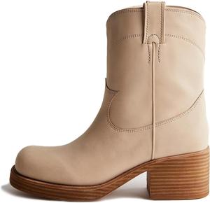 Женские ковбойские ботильоны с квадратным носком, платформой и массивным каблуком, на байкерский стиль, на молнии или без, с круглым каблуком MKOPWOX, White