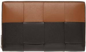 Коричневый и бежевый кассетный кошелек на молнии Bottega Veneta