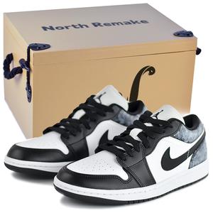 Jordan Кроссовки Air 1 Low Top Vintage баскетбольные женские черно-белые Black-Misty Ice в подарочной коробке премиум-класса, цвет Black-Misty Ice-High-End Gift Box 2