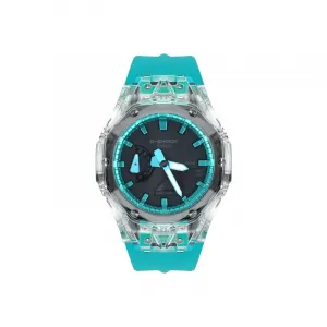 Часы Casio G-Shock Analog-Digital 2100 Series, арт. GA-2100-1A1, ледяной голубой/черно-бирюзовый