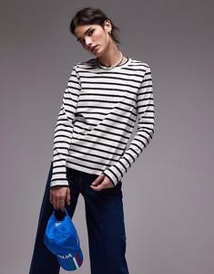 Футболка с длинным рукавом ARKET в полоску белого и черного цвета