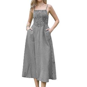 Платье-макси в клетку с лямками-спагетти и присборенным лифом Inspire Chic, Black