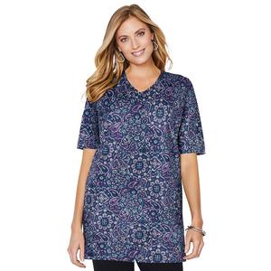Женская туника больших размеров с короткими рукавами и v-образным вырезом Catherines легкого кроя, цвет Medallion Print
