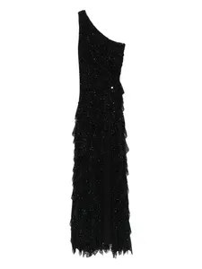 Асимметричное вечернее платье с оборками и декоративными элементами NISSA, черный