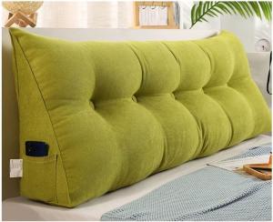 Треугольная подушка-клин для чтения размера Queen, длинная подушка для изголовья кровати, большая съемная подушка, подушка для поддержки поясницы и спины размера Queen со съемным чехлом (Цвет: зеленый, Размер: 24 дюйма/ COZMAX, Green