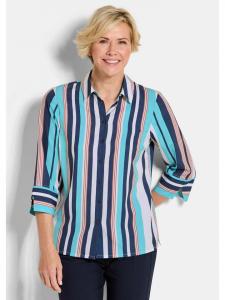 GOLDNER Размер S: Рубашка-блузка/блузка в полоску синего цвета / полосатая