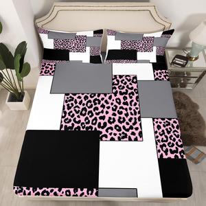 Erosebridal Розовый фиолетовый леопардовый комплект постельного белья с полосатым принтом и минималистичными линиями, Black White Pinkpurple