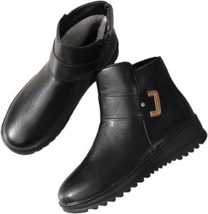 Зимние женские ботинки с искусственным мехом, массивным каблуком и боковой застежкой-молнией, ботильоны для комфорта в холодную погоду Azttoztto, White Plush