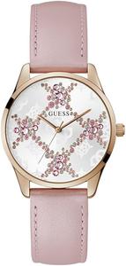 Guess, женские часы, 36 мм, розовый кожаный ремешок, белый циферблат, корпус цвета розового золота