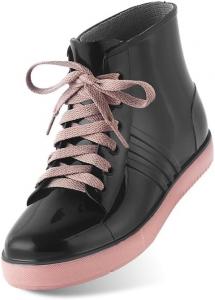 DDWRGD Женские водонепроницаемые короткие резиновые сапожки, милые сапожки для девочек, короткие резиновые сапоги для женщин и водонепроницаемая обувь для работы в саду на открытом воздухе (черно-розовые, 4.5)