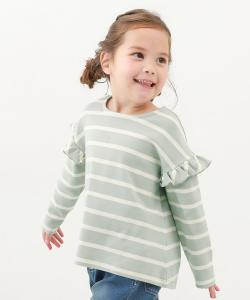 Мягкая и эластичная футболка с длинными рукавами в полоску, окрашенная пряжей, с оборками на плечах.