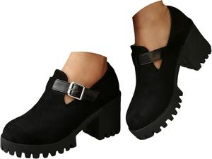 Женские слипоны-ботильоны на невысоком грубом каблуке с круглым носком, мягкая замшевая кожа с пряжкой, повседневные удобные туфли с легким надеванием/снятием, идеально подходят для работы, шопинга и дневных прогулок Generic, A
