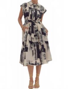 Платье-рубашка миди с абстрактным принтом черного цвета Entro, черный