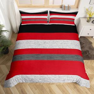 Erosebridal Геометрический комплект постельного белья для детей в красно-серо-черной гамме, минималистичный абстрактный дизайн, Red Grey Black
