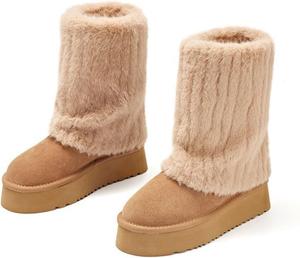 Женские зимние сапоги однотонные, модные противоскользящие с мягким мехом внутри, теплые с утолщенной подошвой, средней высоты до икр, с дополнительной набивкой и плотным утеплителем Azttoztto, Long Brown