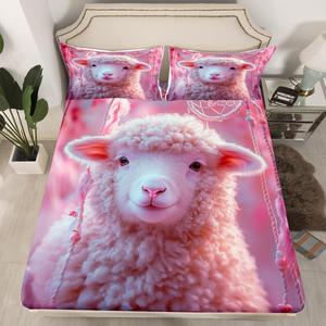 Erosebridal Фиттед простыня Goat Sheep Dream Catcher в стиле бохо с перьями и животными, Pink White