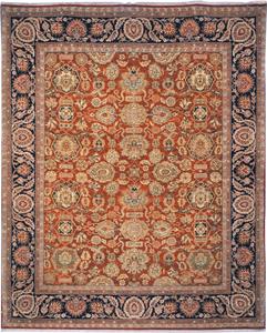 Ковер SAFAVIEH, 122 x 183 см, Old World Collection, Salmon & Navy, ручной работы, традиционный восточный, шерстяной, идеально для помещений с высокой проходимостью: прихожая, гостиная, спальня (OW120A)