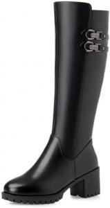 Женские зимние сапоги на высоком каблуке из кожи, теплые, для снега, большого размера, стильные длинные обувь Generic, Black