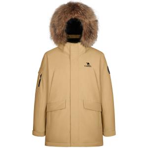 CAMEL Однотонный повседневный ветрозащитный и водонепроницаемый утепленный съемный капюшон средней длины пуховик унисекс, Malt