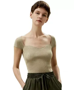 Женский шелковый трикотажный топ с вырезом в форме сердца LILYSILK, коричневый/бежевый